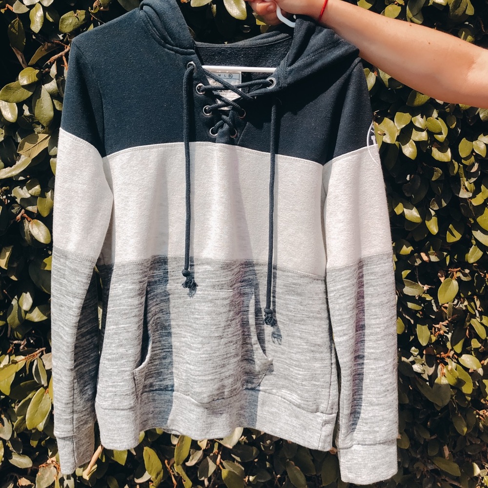 | blue + white + grey hoodie